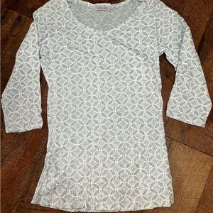 Fresh Produce Women sea foam green Geometric Print 3/4 sleeve Shirt X small